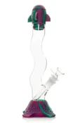 LIT Silicone 13.5" Tall Teal & Purple Rocket launch Water Pipe W/Glass Bowl