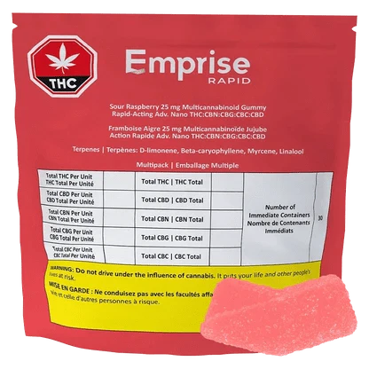 Emprise Rapid - Multipack of 30, Sour Raspberry 25 mg Multicannabinoid 1 x 3g Rapid Soft Chews Main Image