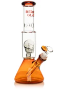 ACC - Red Eye Glass - 11" Amber Dual Chamber Beaker Base Water Pipe w/ Skull Perc