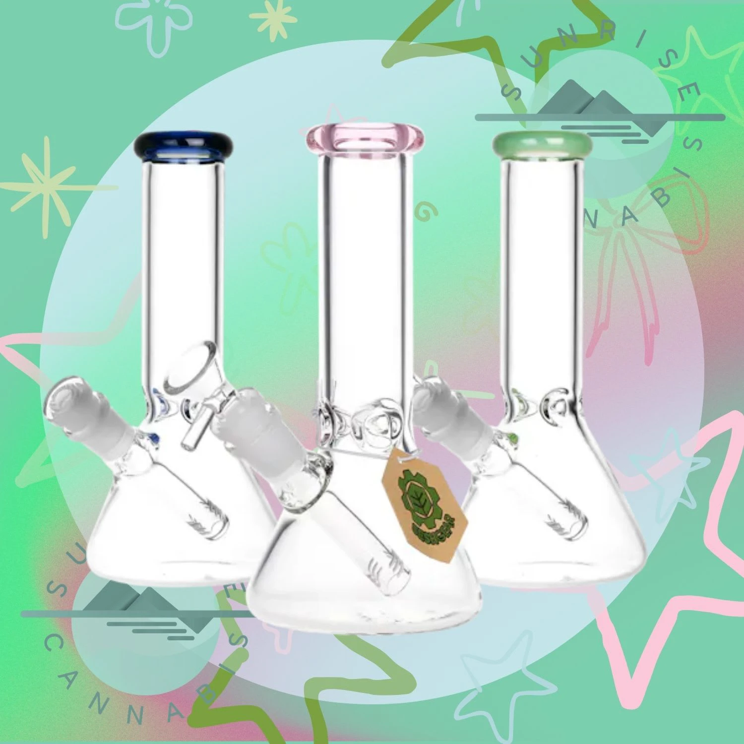 Sunrise Cannabis Headshop - 9.5" GLASS BEAKER BONG - SESH GEAR - 14MM Main Image