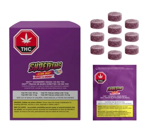 SHRED'EMS - SHRED'EMS - FAST SOURBERRY SMASH THC 100 MULTIPACK GUMMY - 55 GRAM - 10PC Main Image