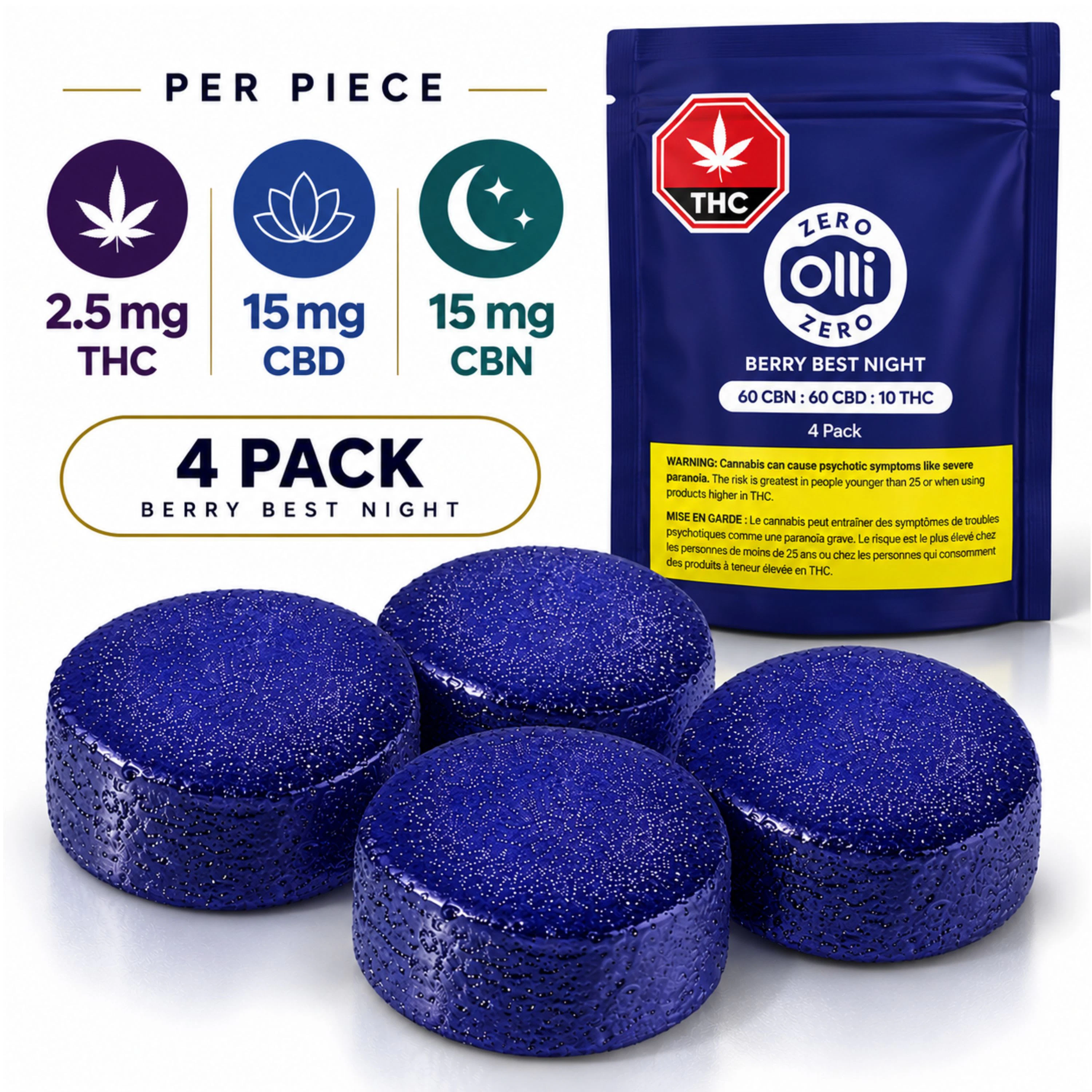 Olli Zero - Berry Best Night CBN:CBD:THC Gummies 4 Pack Soft Chews Main Image