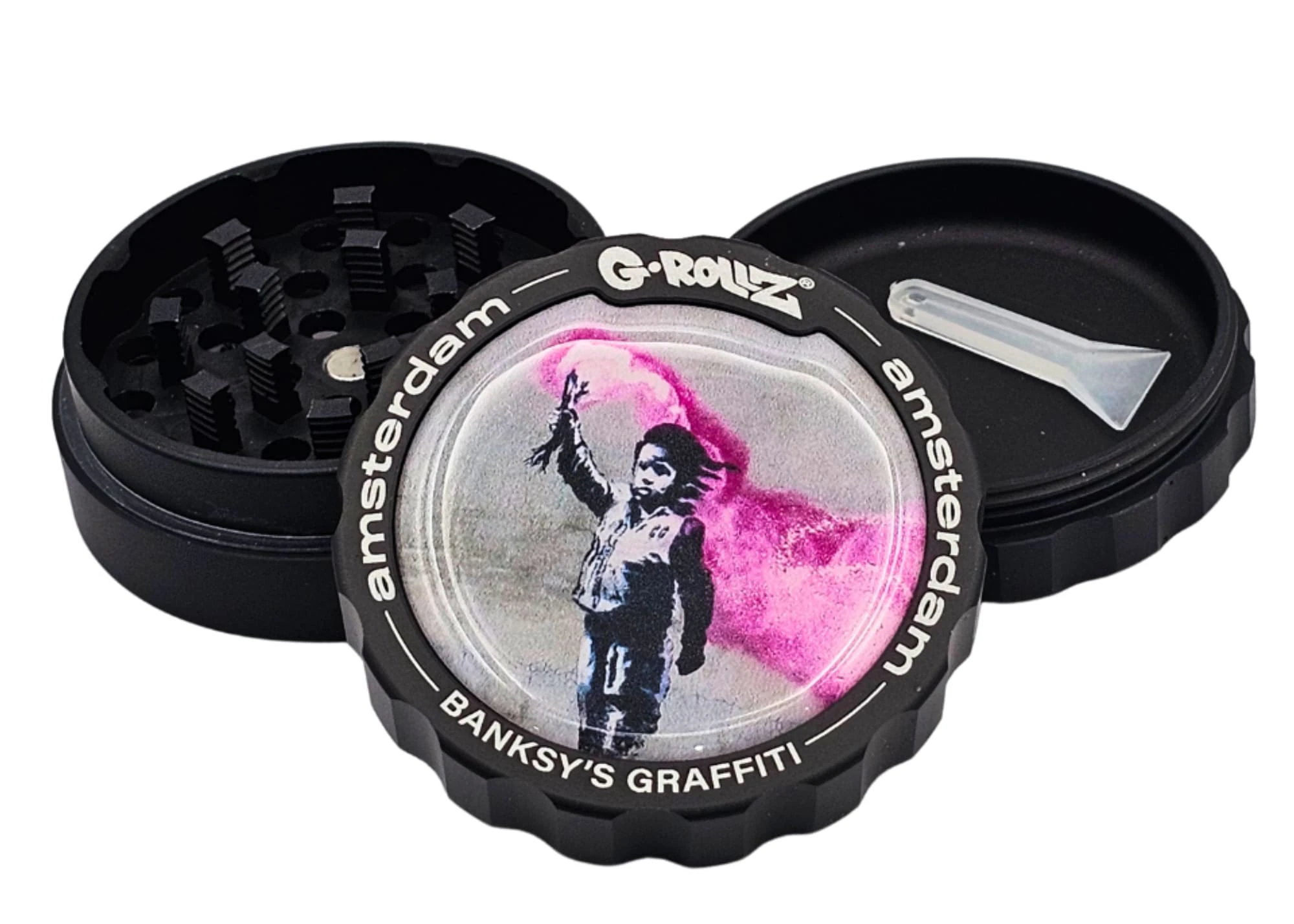 G-ROLLS AMSTERDAM - BANKSY GRAFFITI 'TORCH BOY' 3PC METAL GRINDER | 53mm Main Image