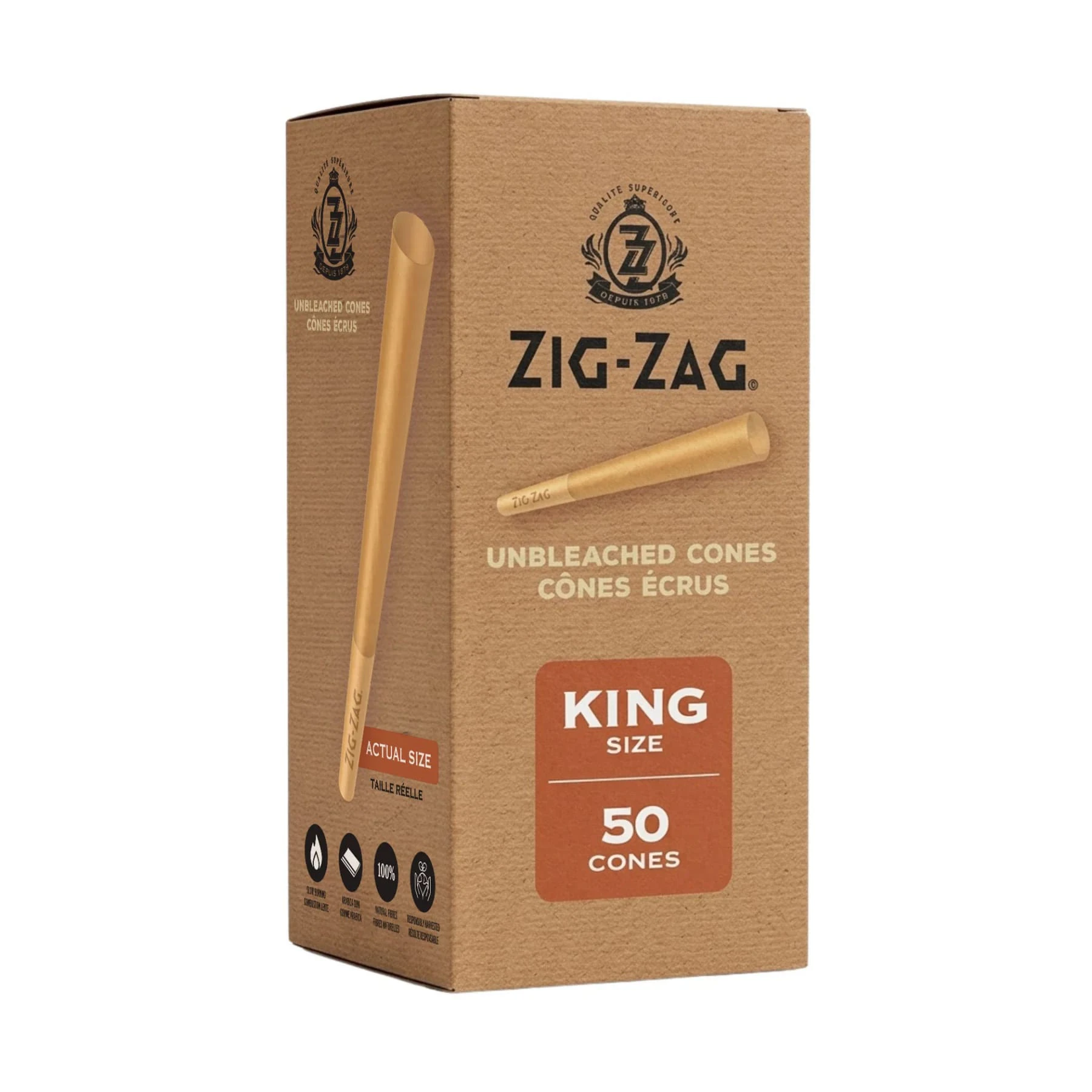 Turning Point Brands Canada - Zig-Zag Bulk Unbleached King Cones - 50 pack Main Image