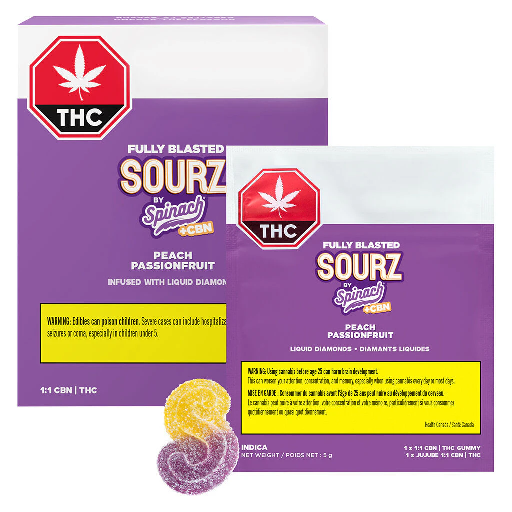 SOURZ by Spinach - Fully Blasted Peach Passionfruit 1:1 CBN THC  10x1 Pack Main Image