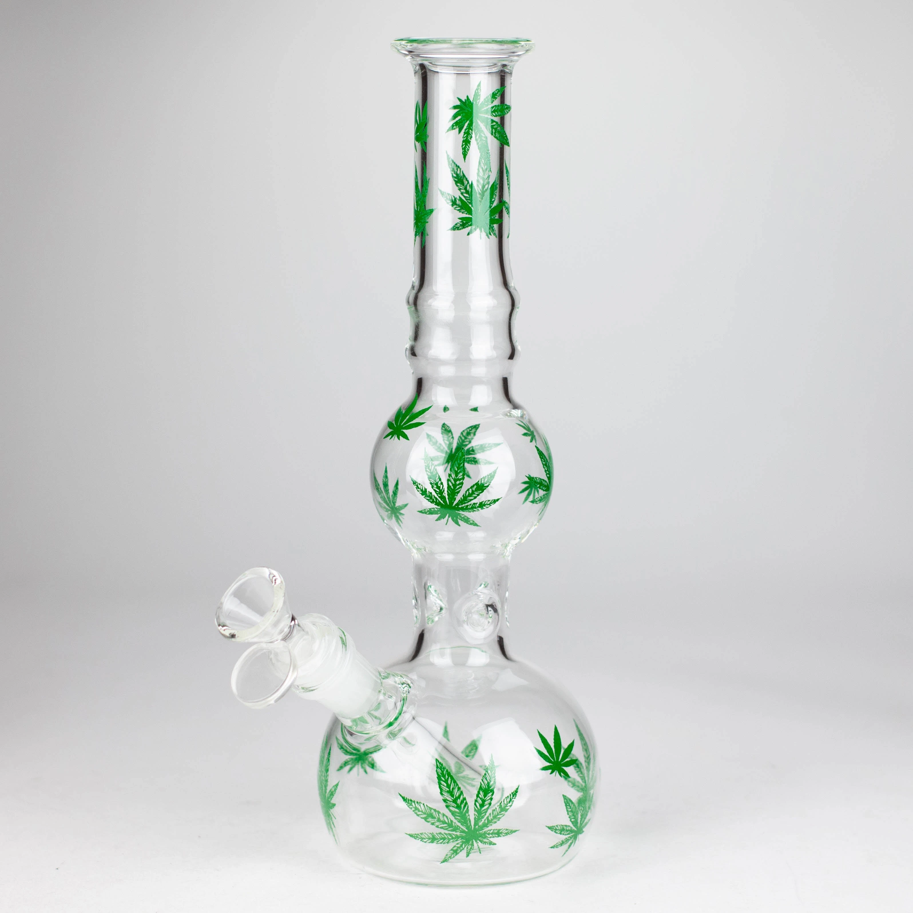777 Smoke - 11" Round Glass Bong with Leaf Design - Green Main Image