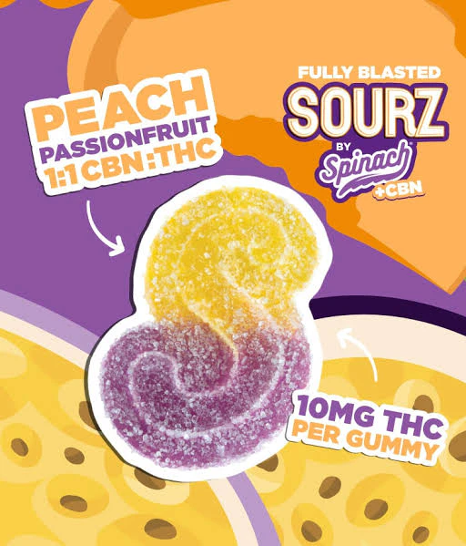 SOURZ by Spinach - SOURZ by Spinach Fully Blasted Peach Passionfruit 1:1 CBN | THC multipack of 10 Main Image