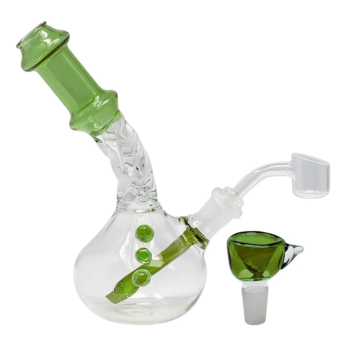 MAPLE CRAFT - Green Swirly Glass Dab Rig - 8 Inches Main Image