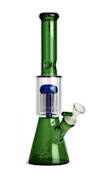 Red Eye Glass 11" Tall Green Dual Chamber Beaker Tube W/8 Arm Tree Perc