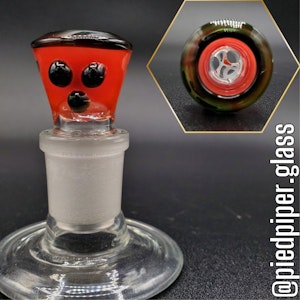 Pied Piper Glass - Pied Piper Glass - 18mm Bowls - 3-Hole -Red Crayon with Lake Green Accents