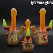 Drewski Glass - Saki Bottle Style Rig with Gil Perk - Orange with Green Horn
