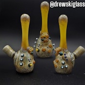 Drewski Glass - Saki Bottle Style Rig with Gil Perk - Yellow with Pimples and Eye