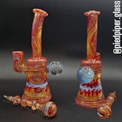 Pied Piper Glass - Full Colour 8.5" Banger Hanger - Wig Wag Rig Set Teal/Orange/Yellow w/Teal Marble