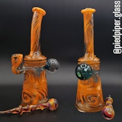 Pied Piper Glass - Full Colour 8.5" Banger Hanger - Wig Wag Rig Set Red/Orange/Hydro Blue w/Hydro Blue Marble