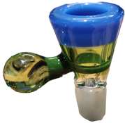 Cumberland Glassworks| 14mm Green & Periwinkle encalmo bowl w/bulb pull