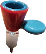 Cumberland Glassworks| 14mm Red over teal funnel bowl w/teal pull
