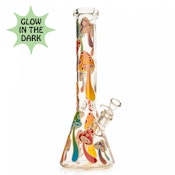 15" GLOW IN THE DARK MUSHROOM MAGIC BEAKER BASE BONG - CLEAR