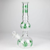 11" Rourd Shape Glass Bong With Leaf Design - Green